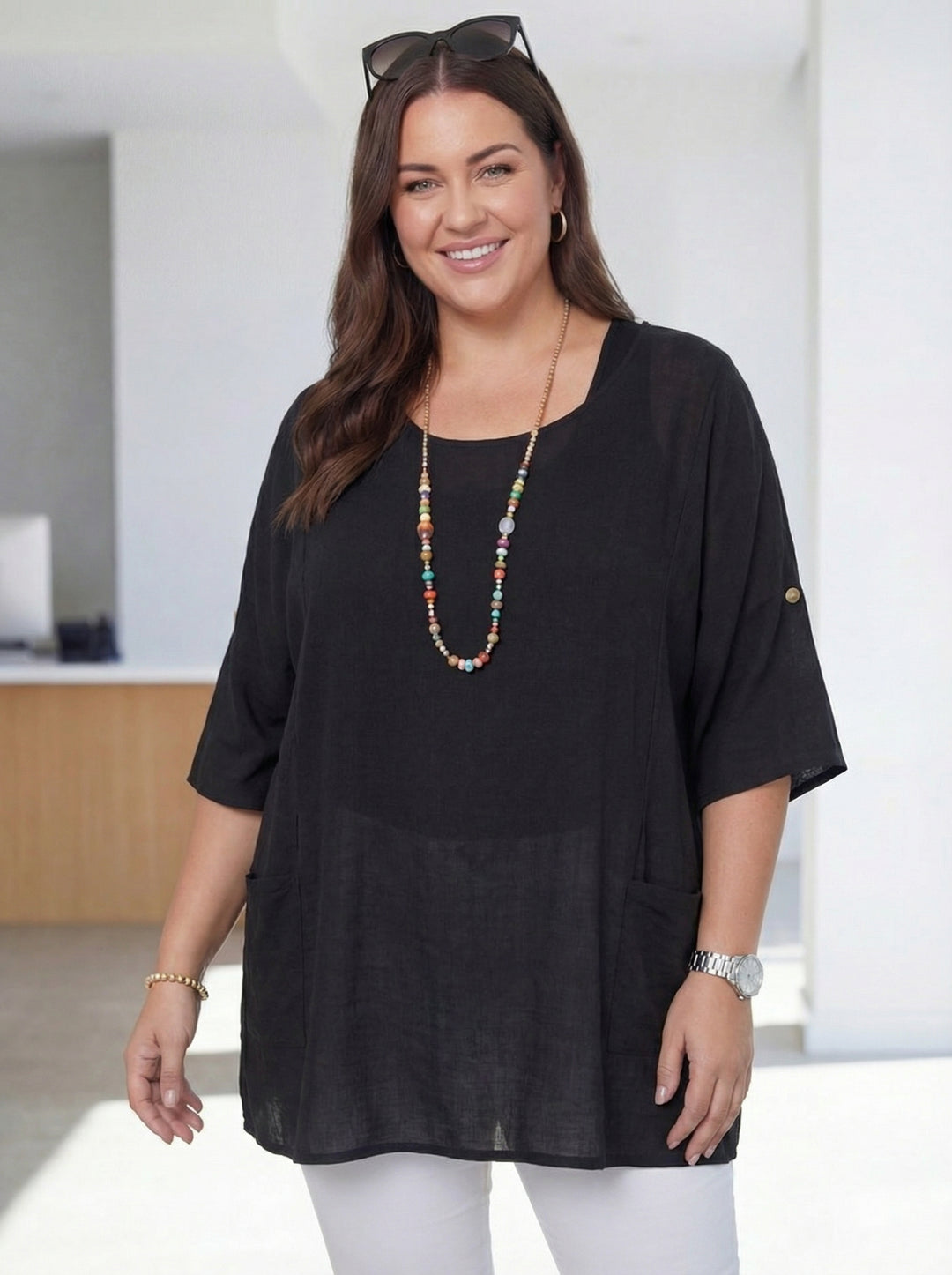 "NATALIE” Relaxed Fit Cotton Top - Black