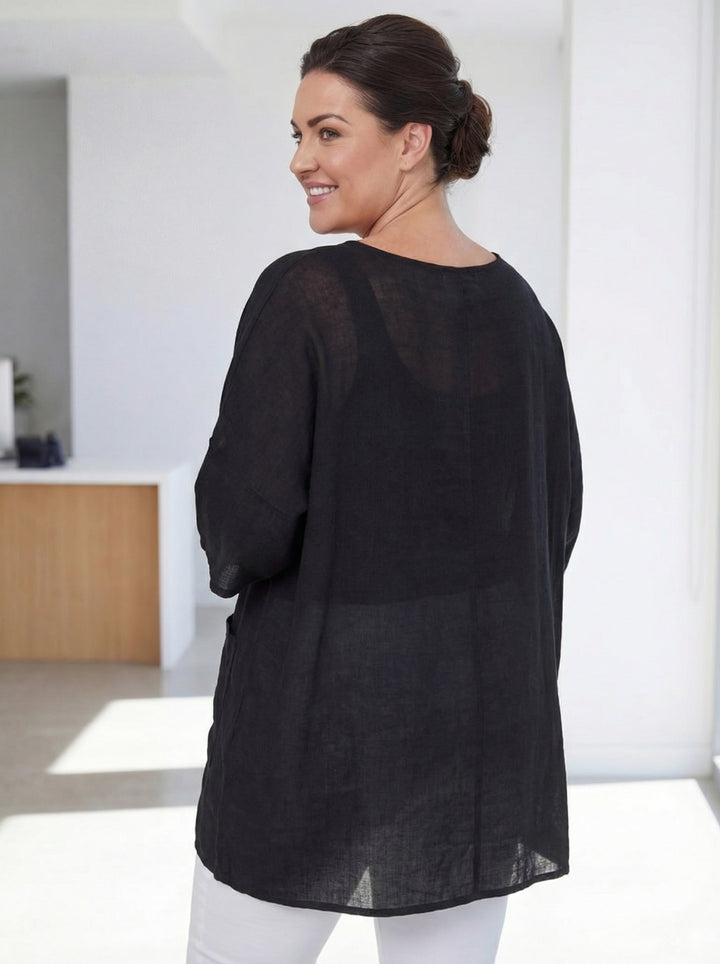 "NATALIE” Relaxed Fit Cotton Top - Black