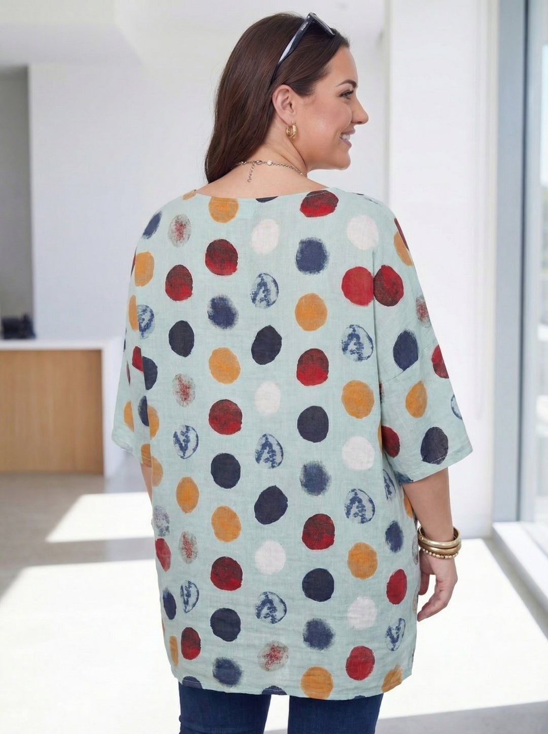 “NATALIE” Relaxed Fit Polka Dot Top - Mint