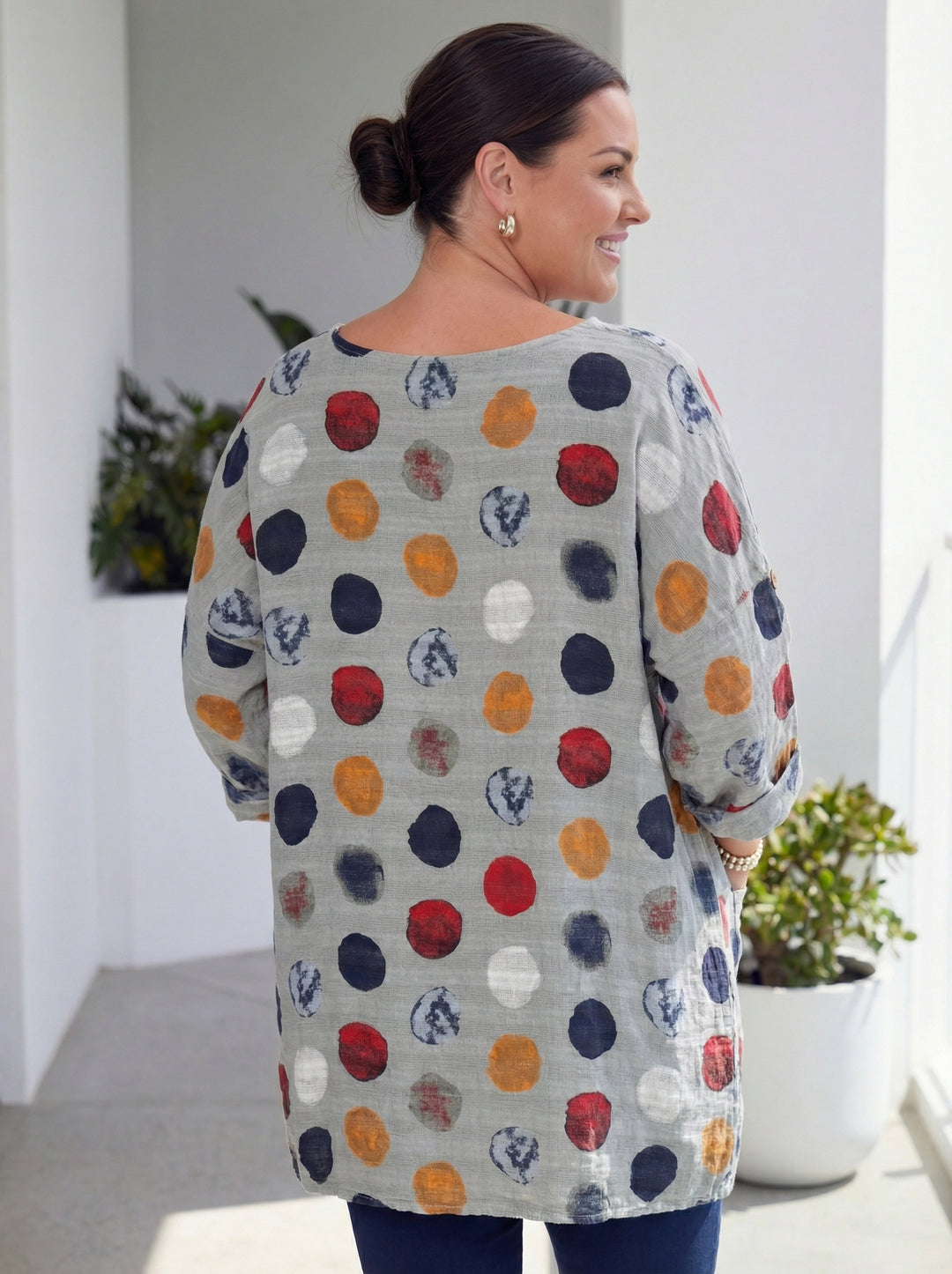 “NATALIE” Relaxed Fit Polka Dot Top - Silver