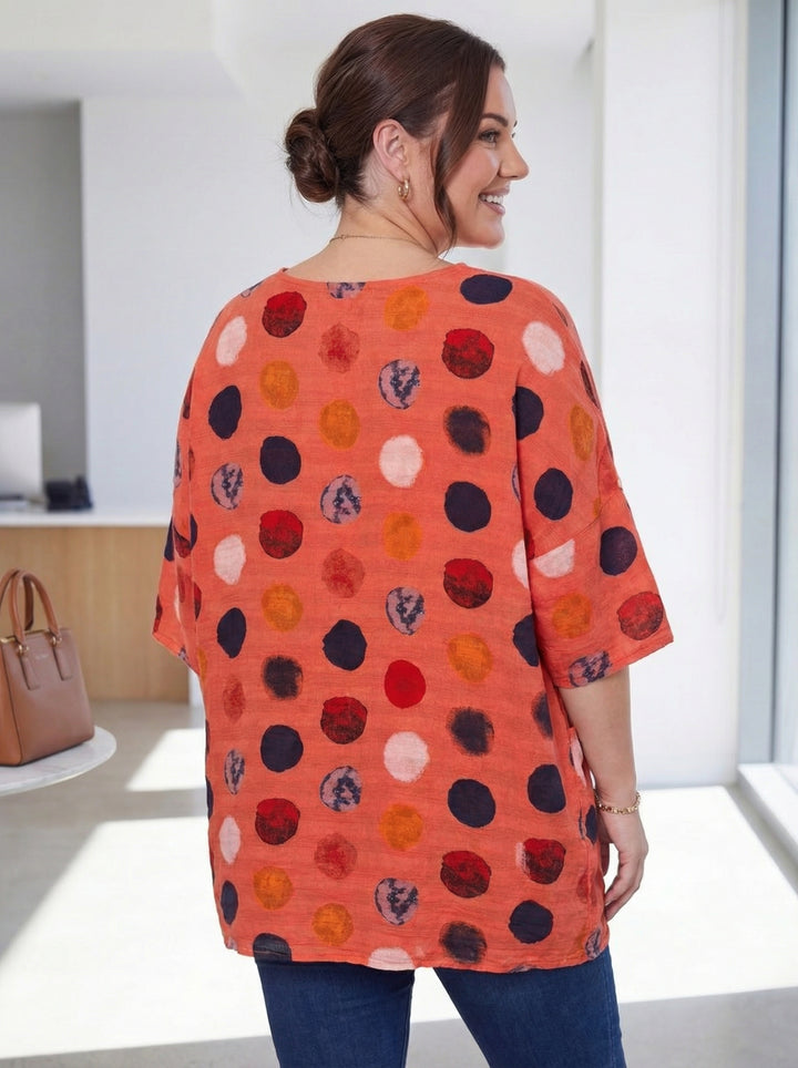 “NATALIE” Relaxed Fit Polka Dot Top - Coral