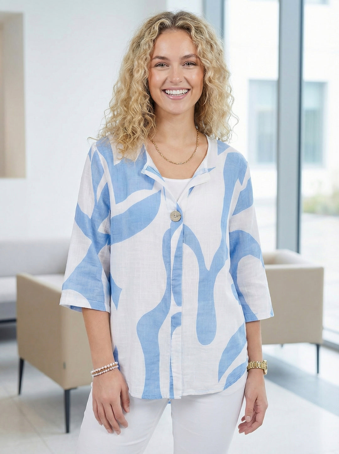 "SANDRA” V-Neck Cotton Top - Sky Blue