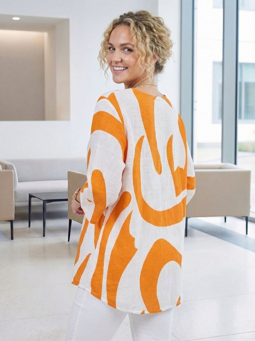 "SANDRA” V-Neck Cotton Top - Orange