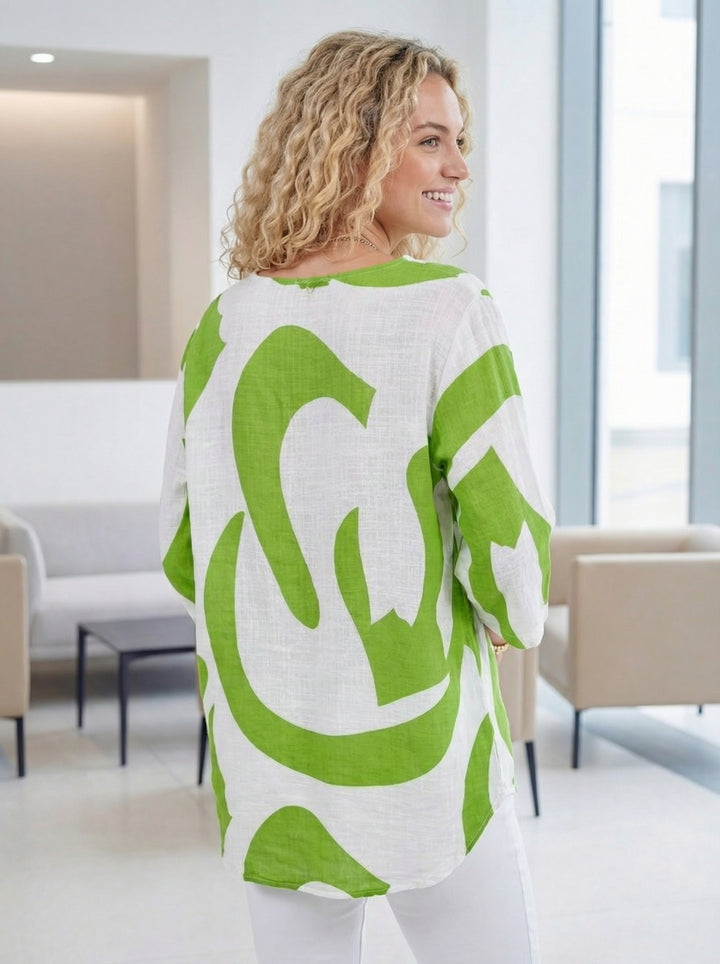 "SANDRA” V-Neck Cotton Top - Lime Green