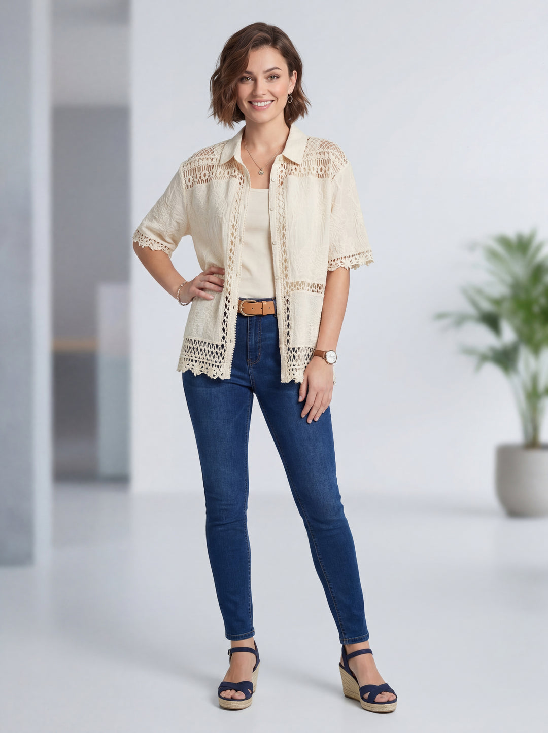 "LYDIA” Crochet Shirt / Blouse - Cream