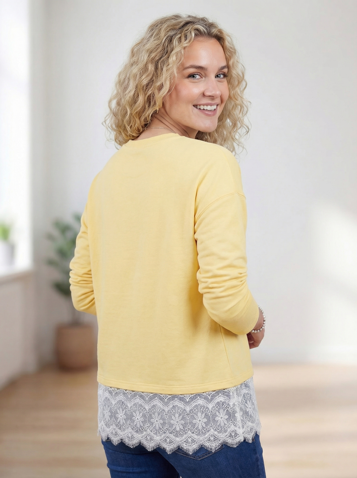 "CAMILLA” Scuba Sweat Top With Lace Trim