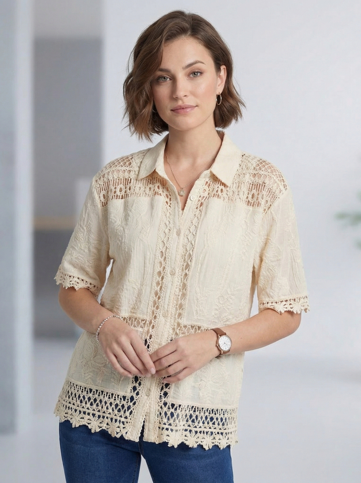 "LYDIA” Crochet Shirt / Blouse - Cream