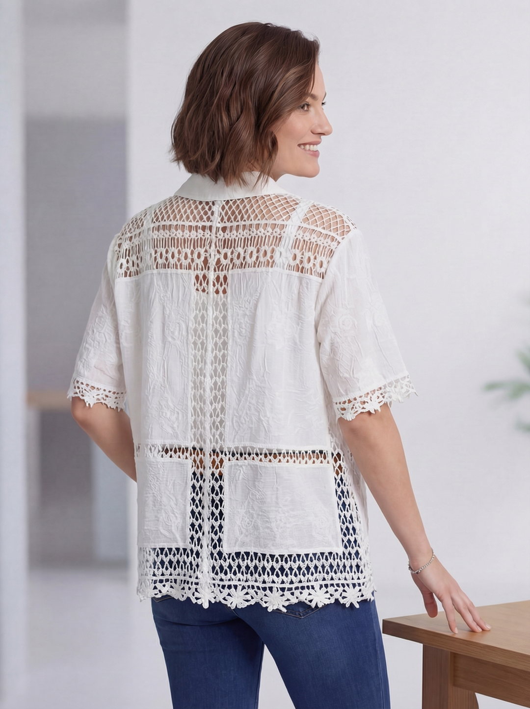 "LYDIA” Crochet Shirt / Blouse - White