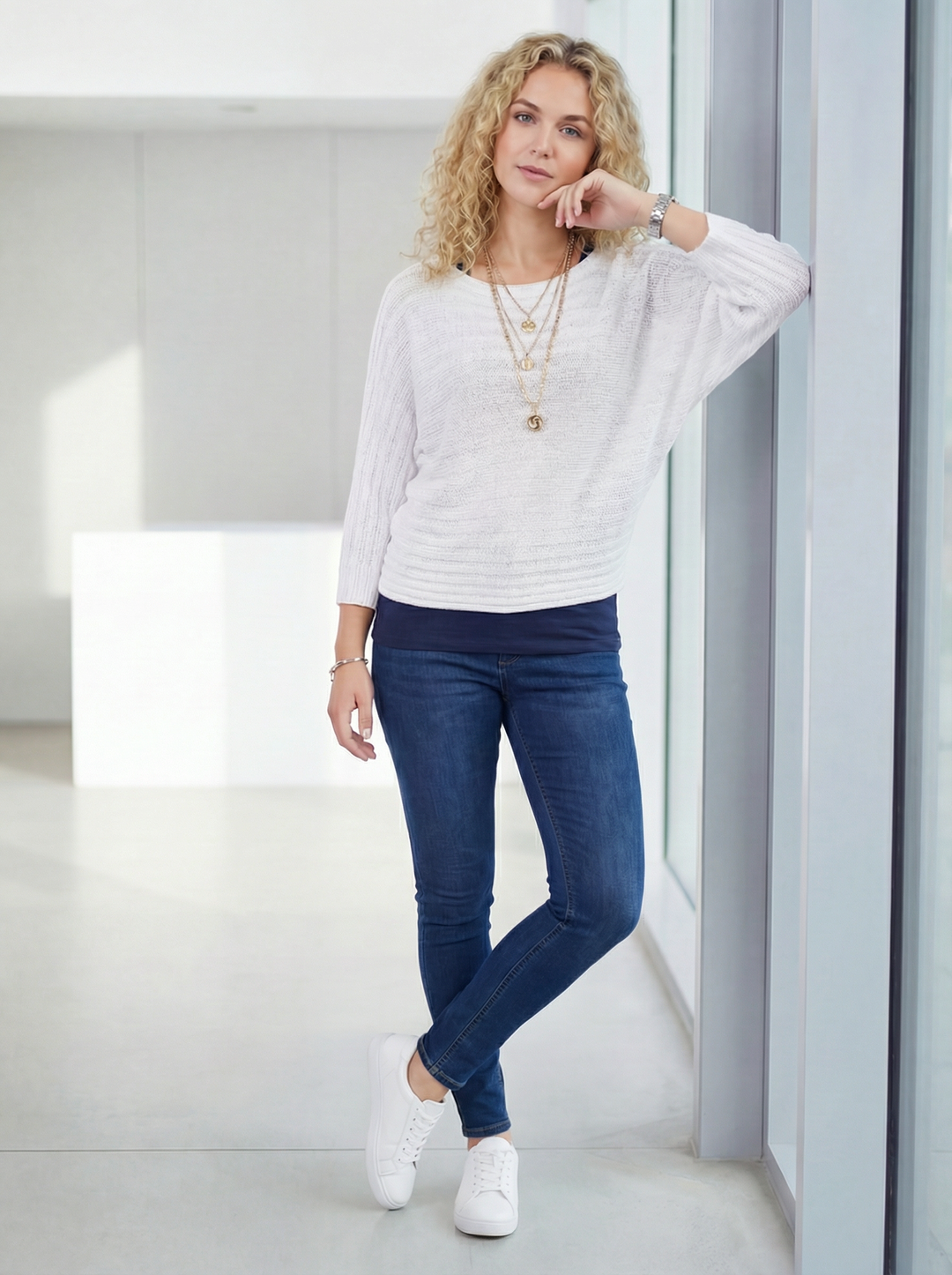 "BELLE” Ribbed Texture Fine Knit Top - White