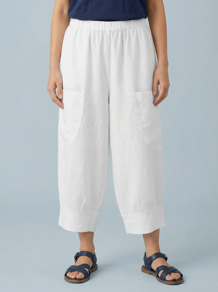 "VICKY” Crop Linen Trouser - White