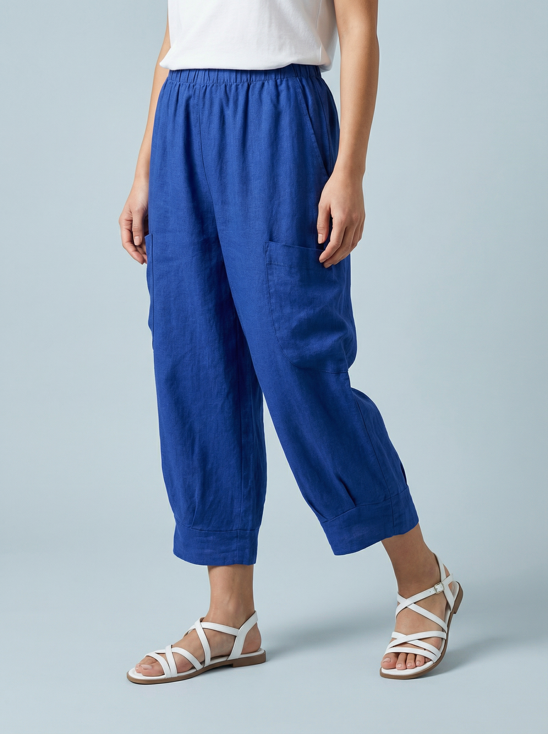 "VICKY” Crop Linen Trouser - Royal Blue