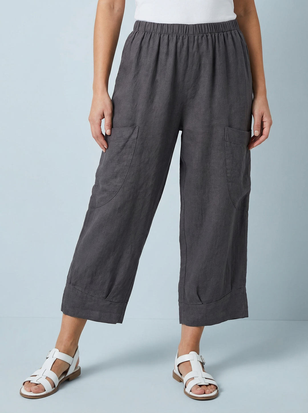 "VICKY” Crop Linen Trouser - Dark Grey