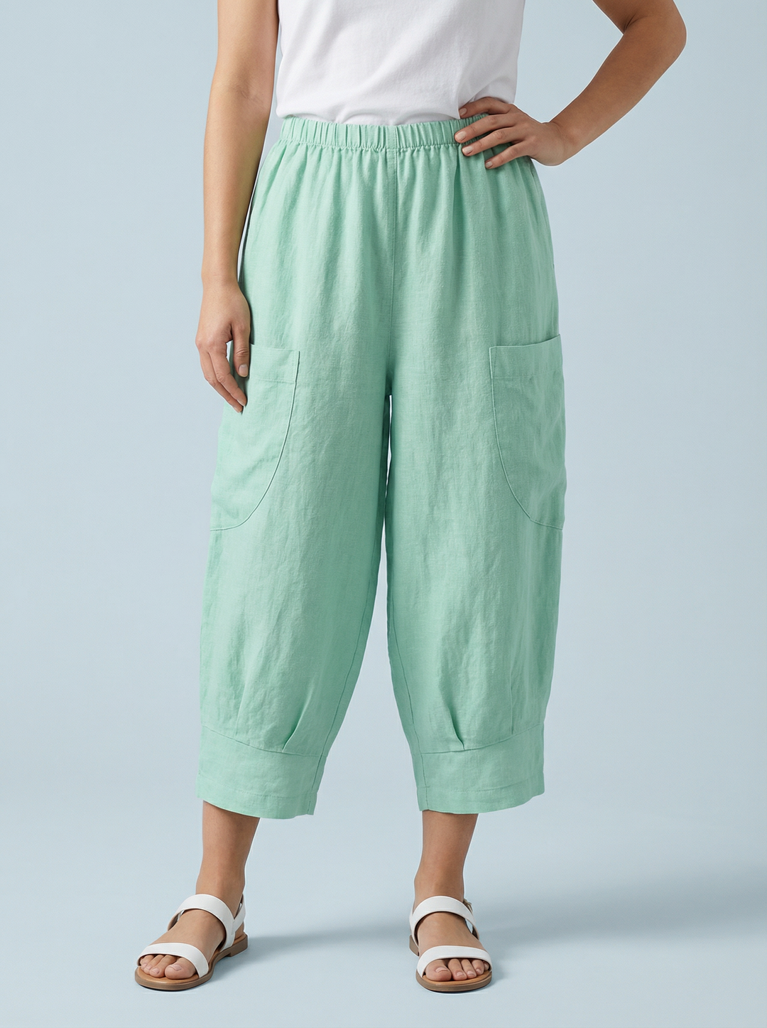"VICKY” Crop Linen Trouser - Mint