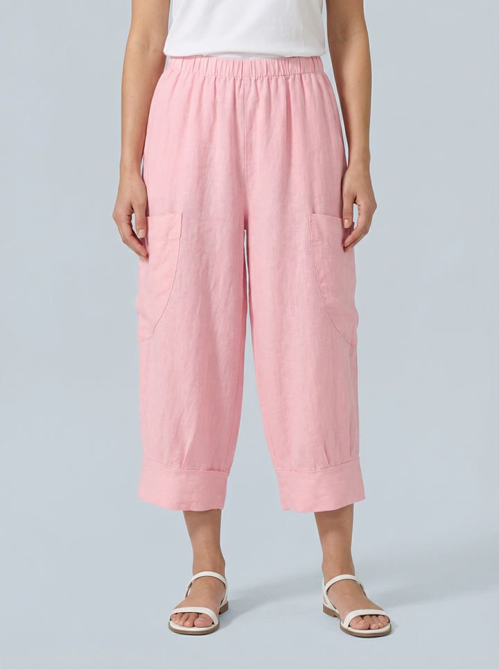 "VICKY” Crop Linen Trouser - Baby Pink