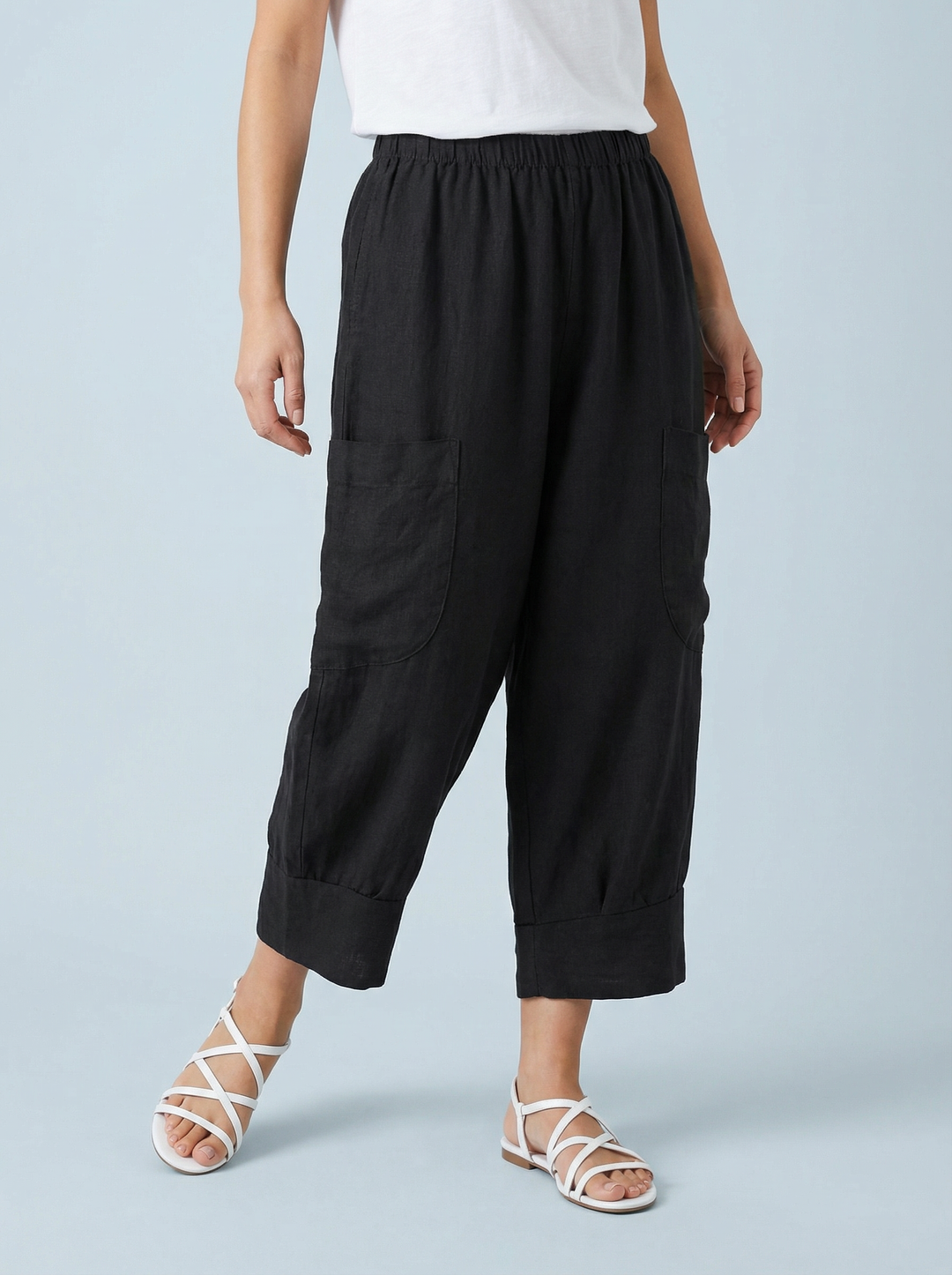 "VICKY” Crop Linen Trouser - Black