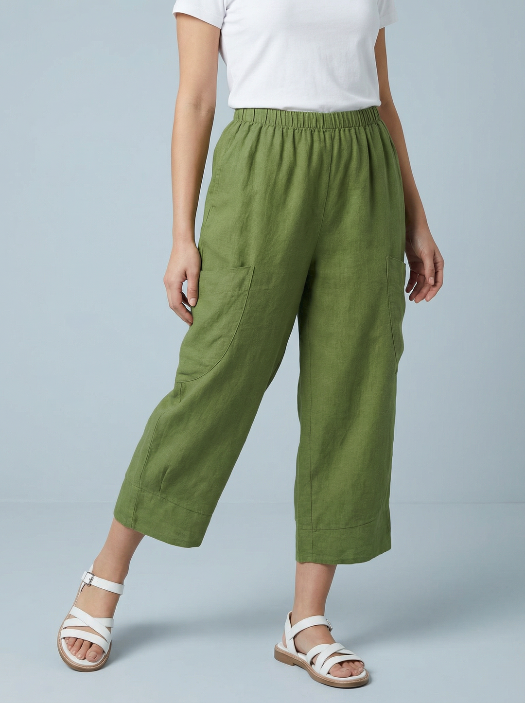 "VICKY” Crop Linen Trouser - Lime Green
