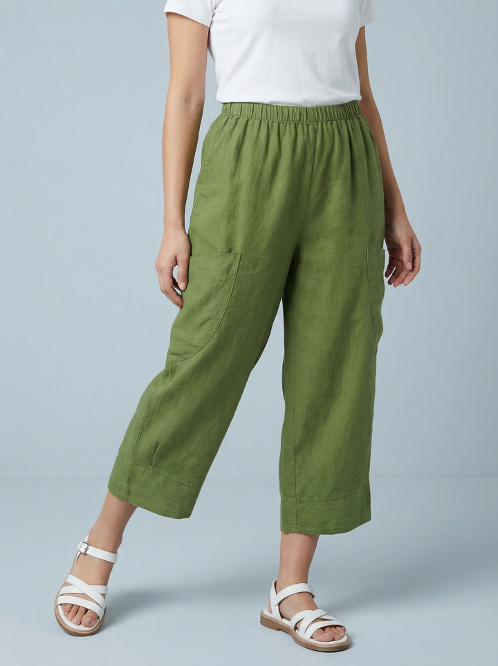 "VICKY” Crop Linen Trouser - Lime Green