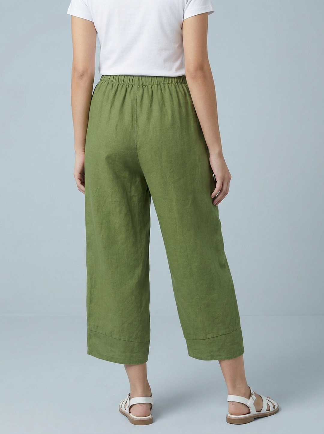 "VICKY” Crop Linen Trouser - Lime Green