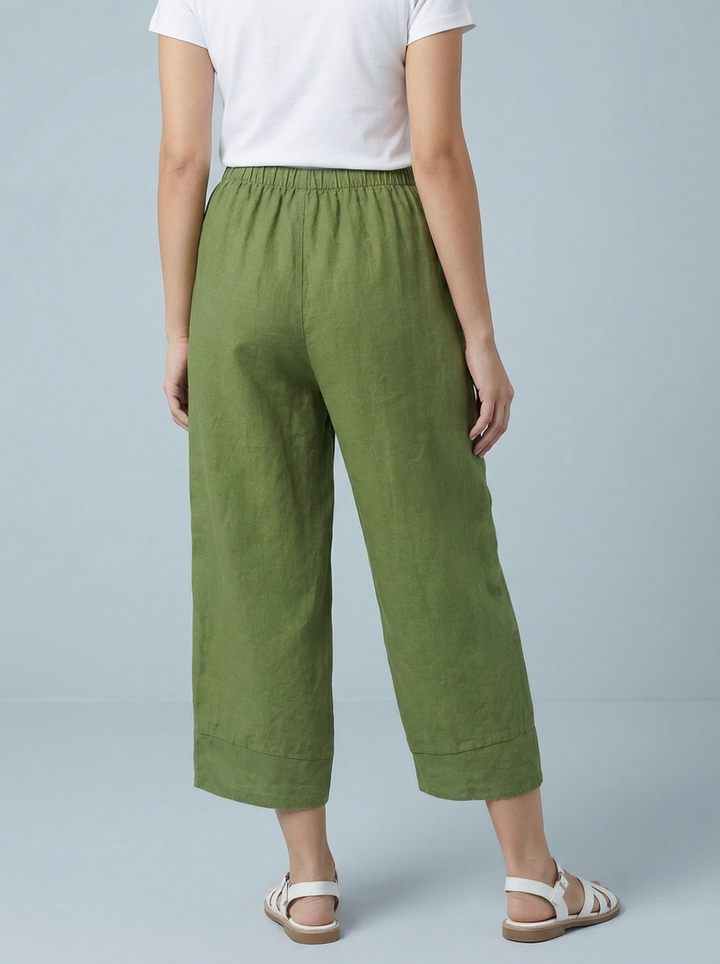 "VICKY” Crop Linen Trouser - Lime Green