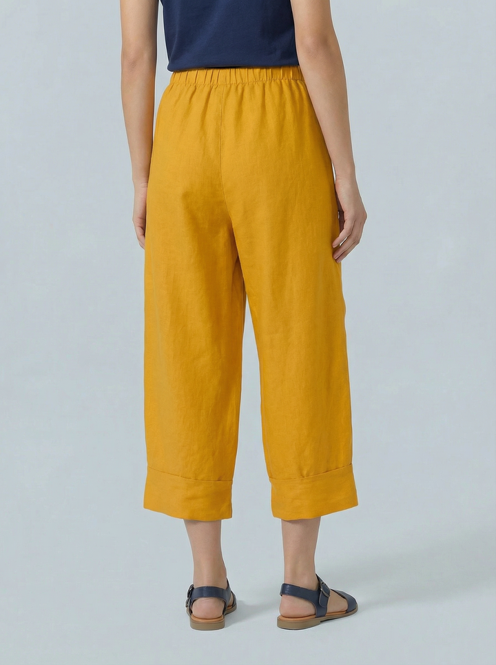 "VICKY” Crop Linen Trouser - Mustard