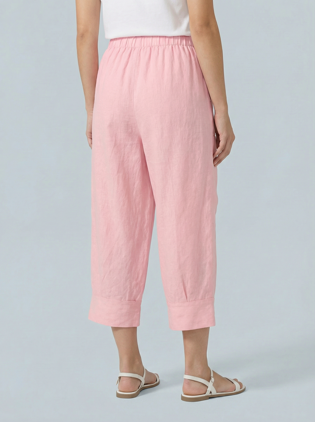 "VICKY” Crop Linen Trouser - Baby Pink