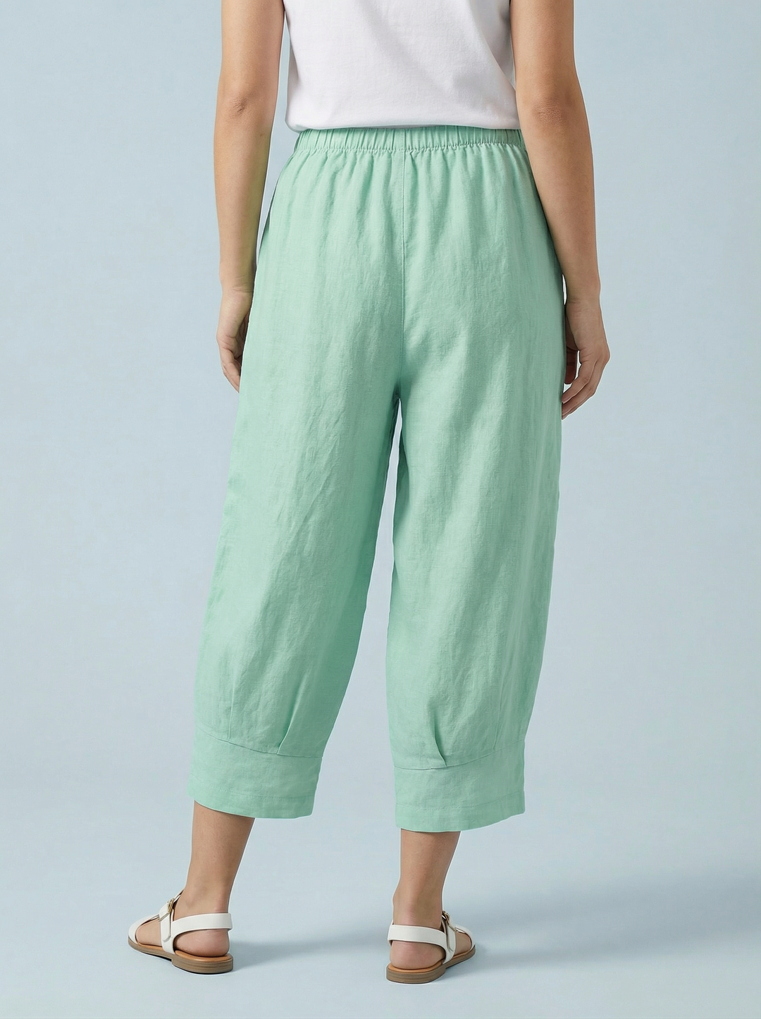 "VICKY” Crop Linen Trouser - Mint
