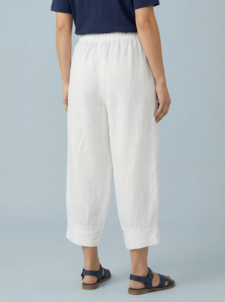 "VICKY” Crop Linen Trouser - White