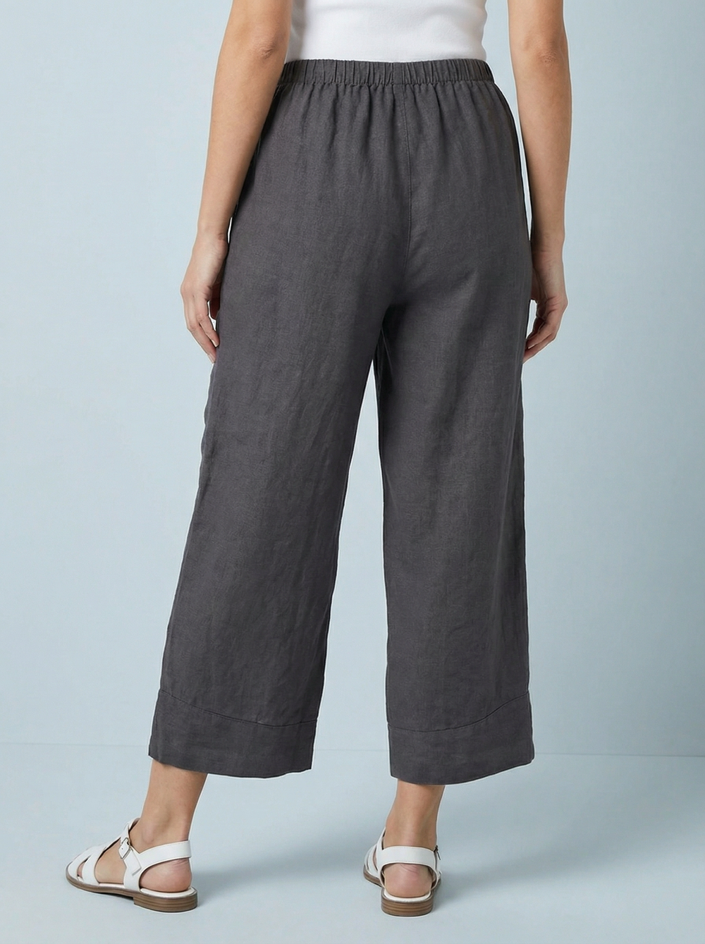 "VICKY” Crop Linen Trouser - Dark Grey