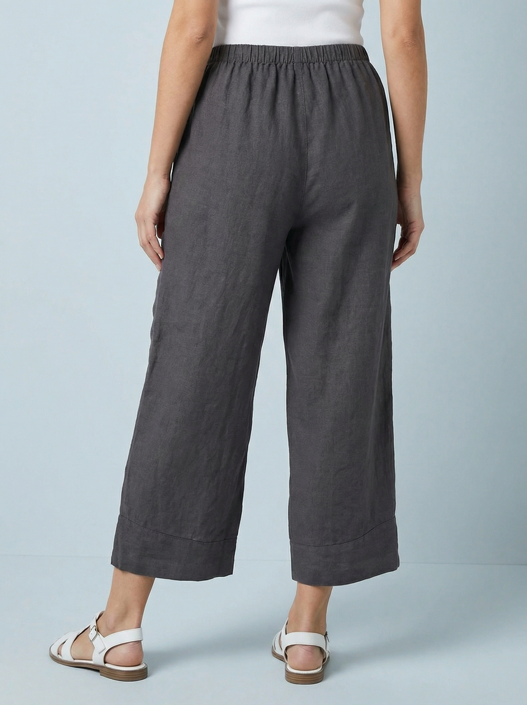 "VICKY” Crop Linen Trouser - Dark Grey