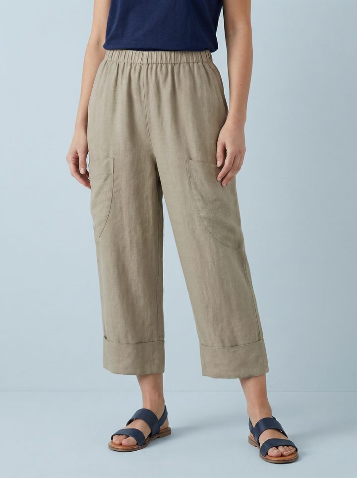 "VICKY” Crop Linen Trouser - Mocha