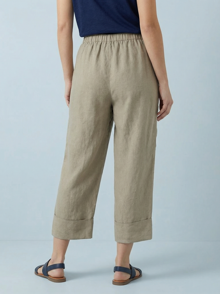"VICKY” Crop Linen Trouser - Mocha