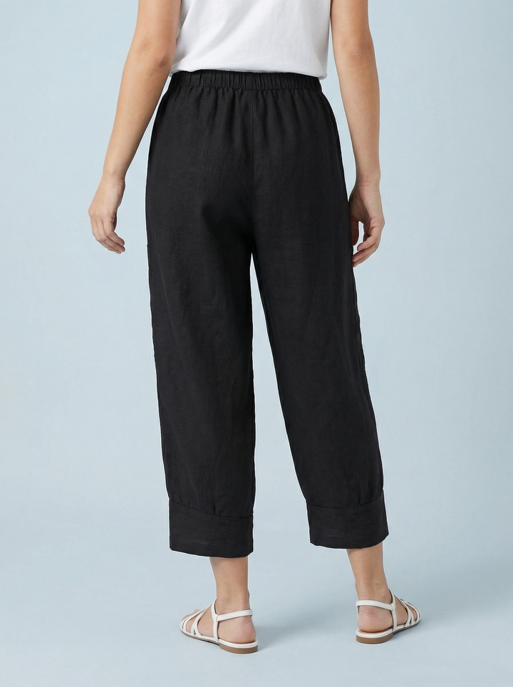 "VICKY” Crop Linen Trouser - Black