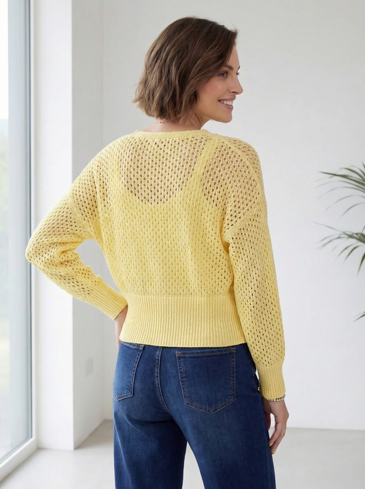 "MICHELLE” Short Crochet Knit Cardigan / Top - Yellow