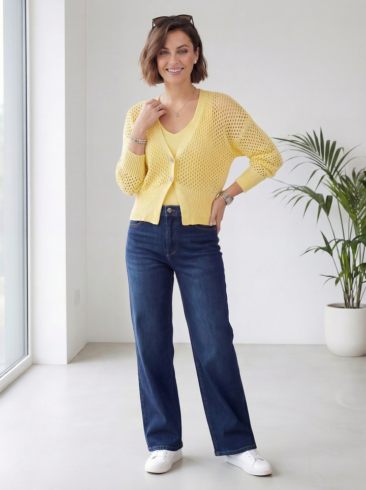 "MICHELLE” Short Crochet Knit Cardigan / Top - Yellow