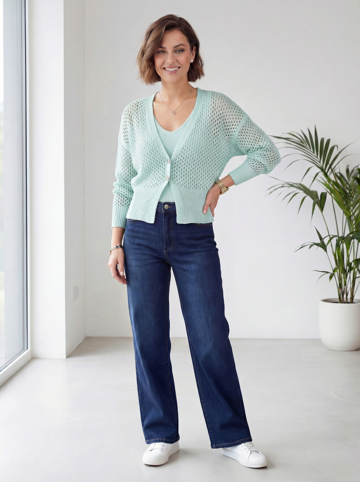 "MICHELLE” Short Crochet Knit Cardigan / Top - Mint