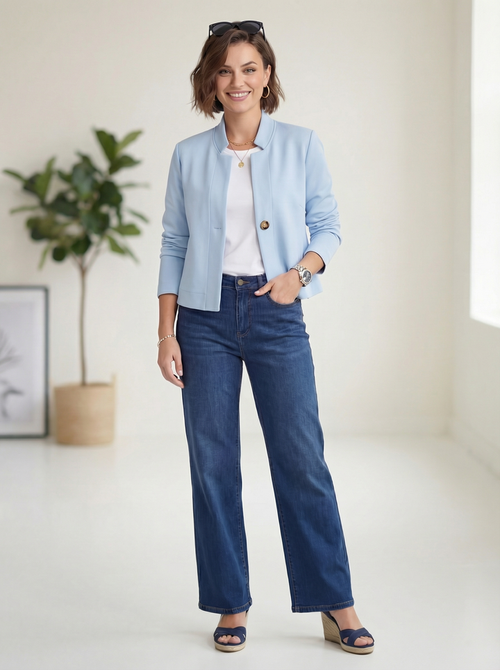 "CLAIRE” Short Scuba Premium Jacket / Blazer - Sky Blue