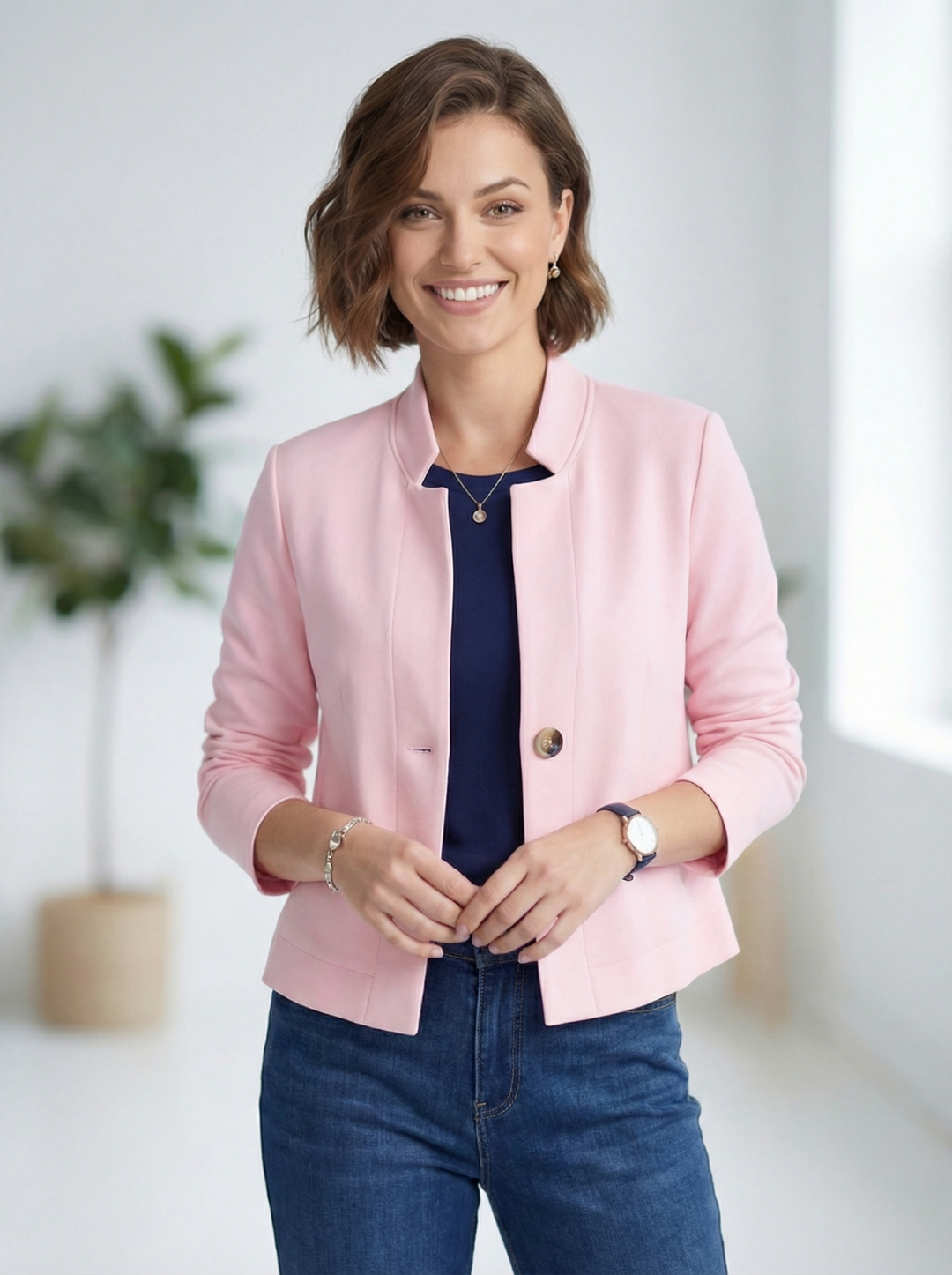 "CLAIRE” Short Scuba Premium Jacket / Blazer - Blush Pink