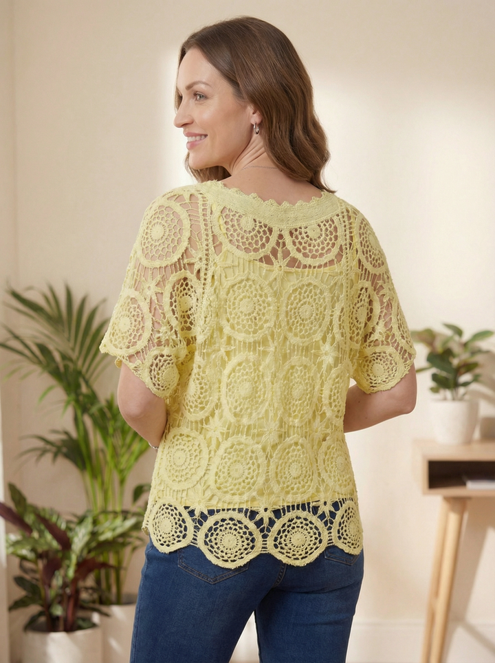 "JADE” V-Neck Crochet Top With Vest