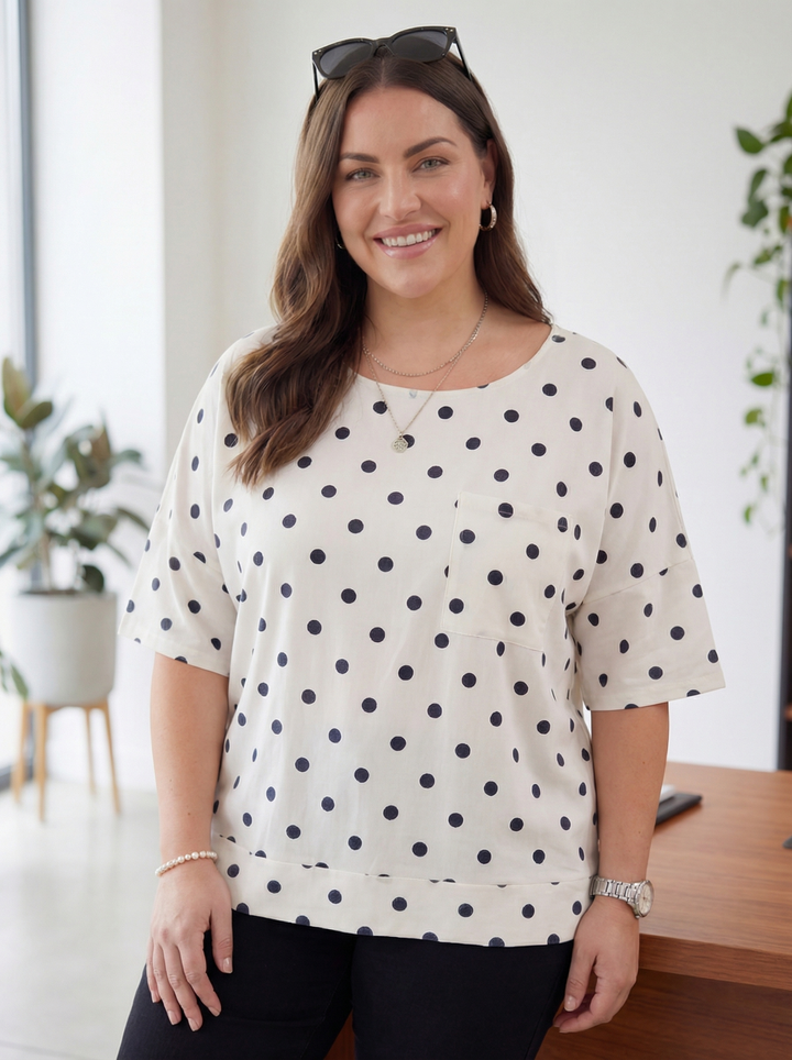 "LOUISE” Polka Dot Top Relaxed Fit - Cream / Black