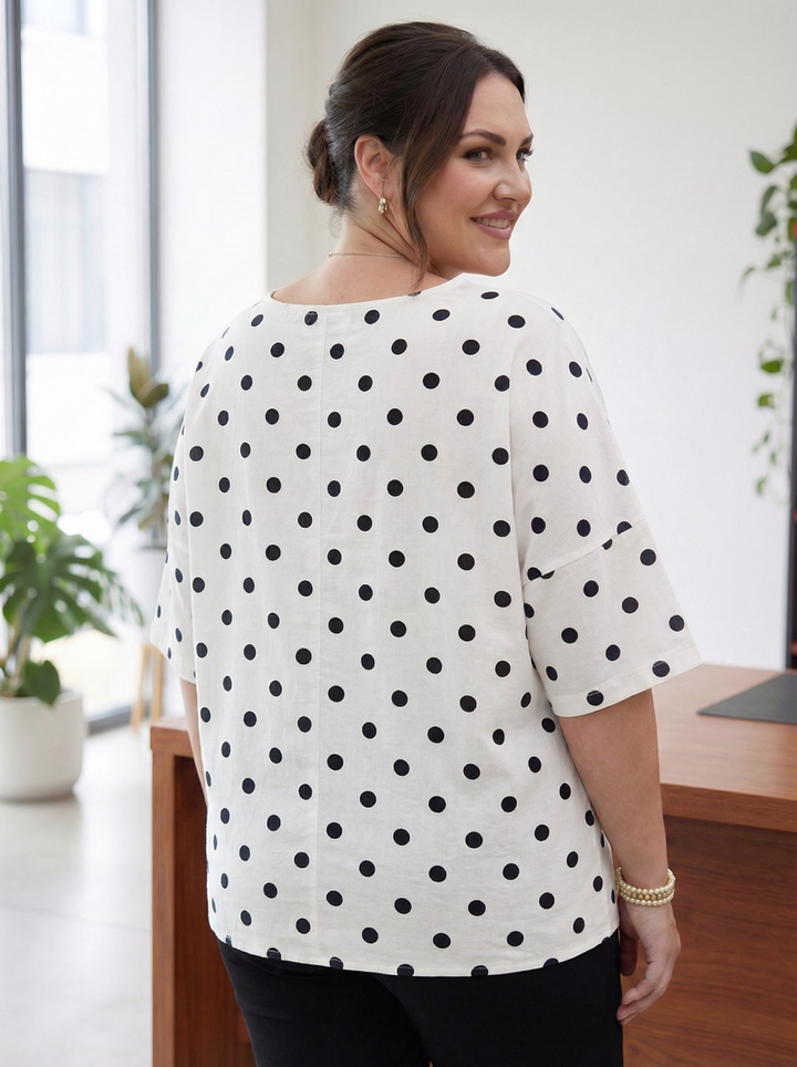 "LOUISE” Polka Dot Top Relaxed Fit - Cream / Black