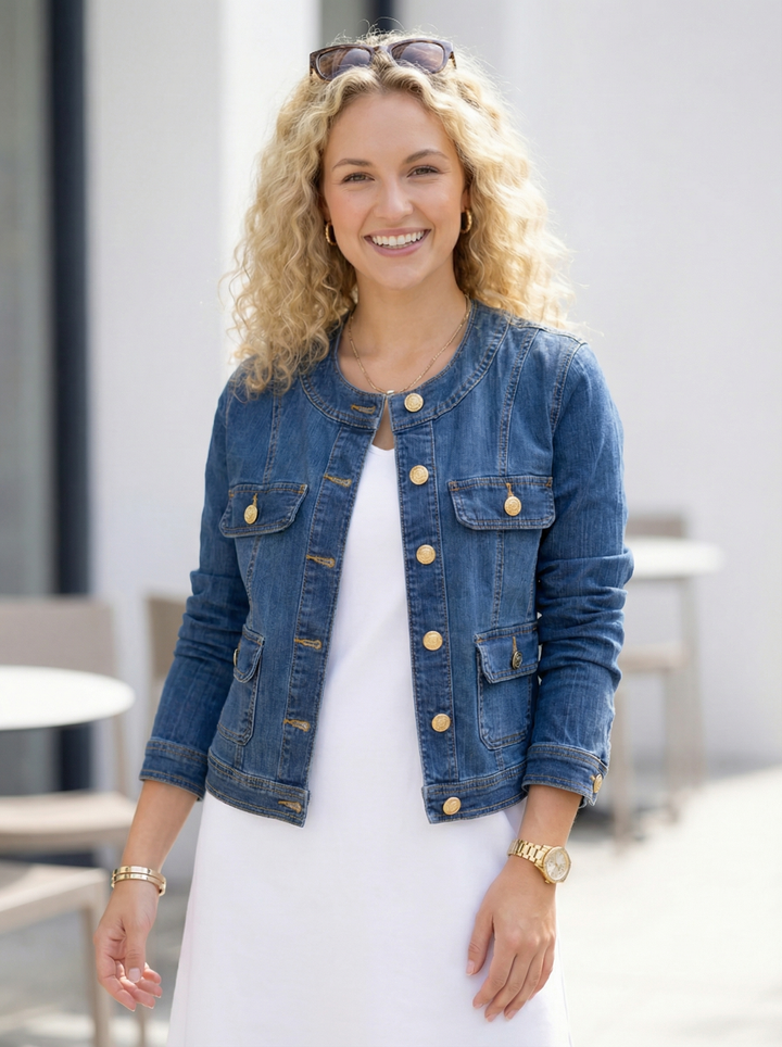 "LIV” Military Denim Jacket - Dark Denim