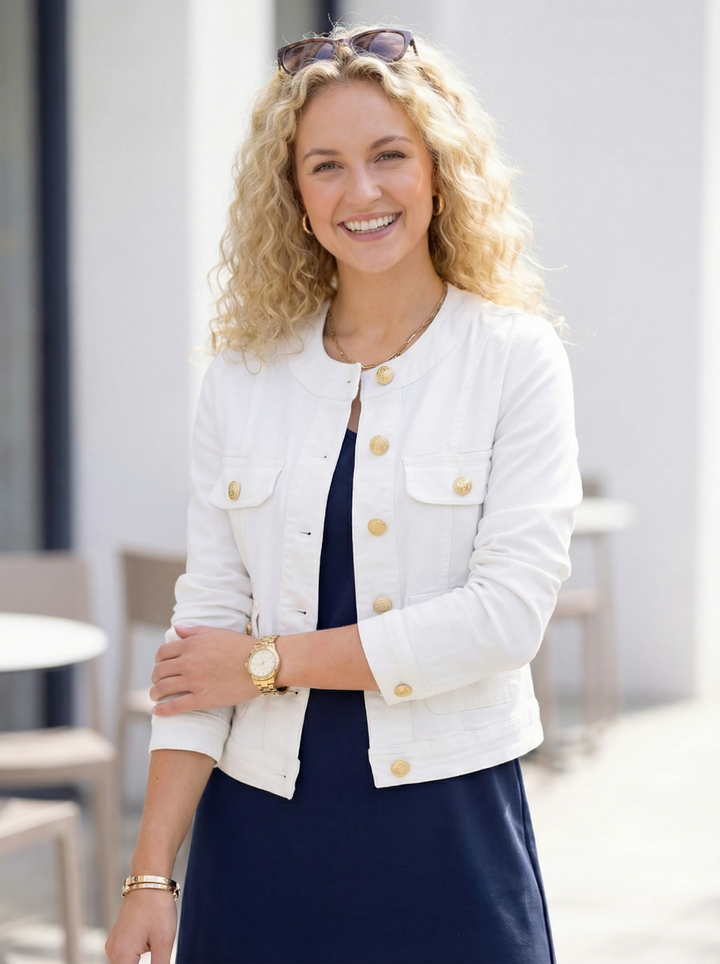 "LIV” Military Denim Jacket - White