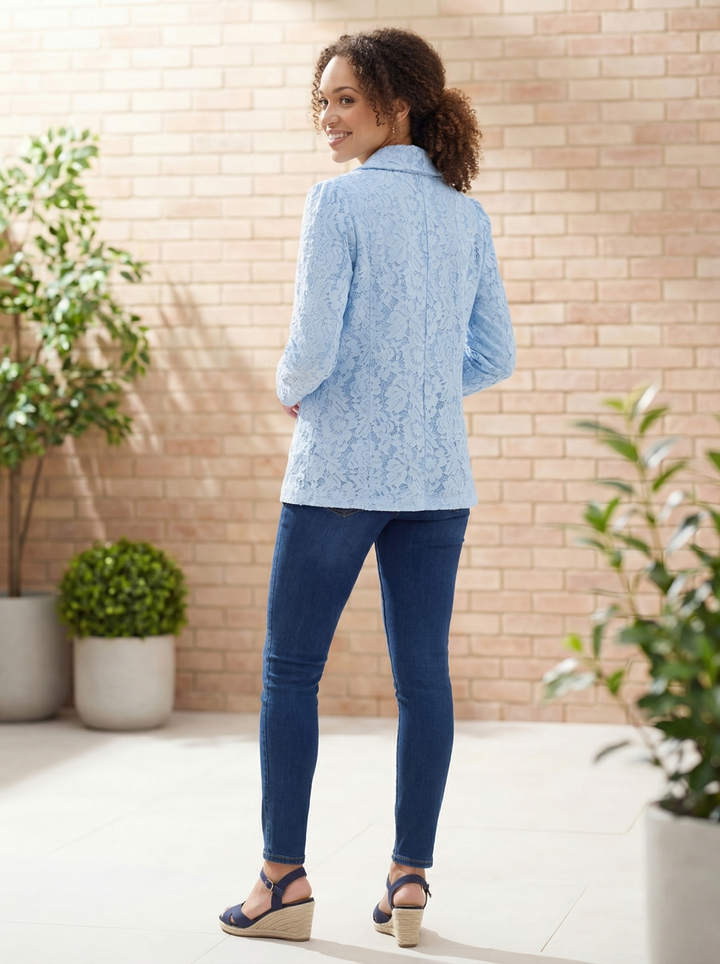 "AVERY” Premium Lace Blazer - Sky Blue