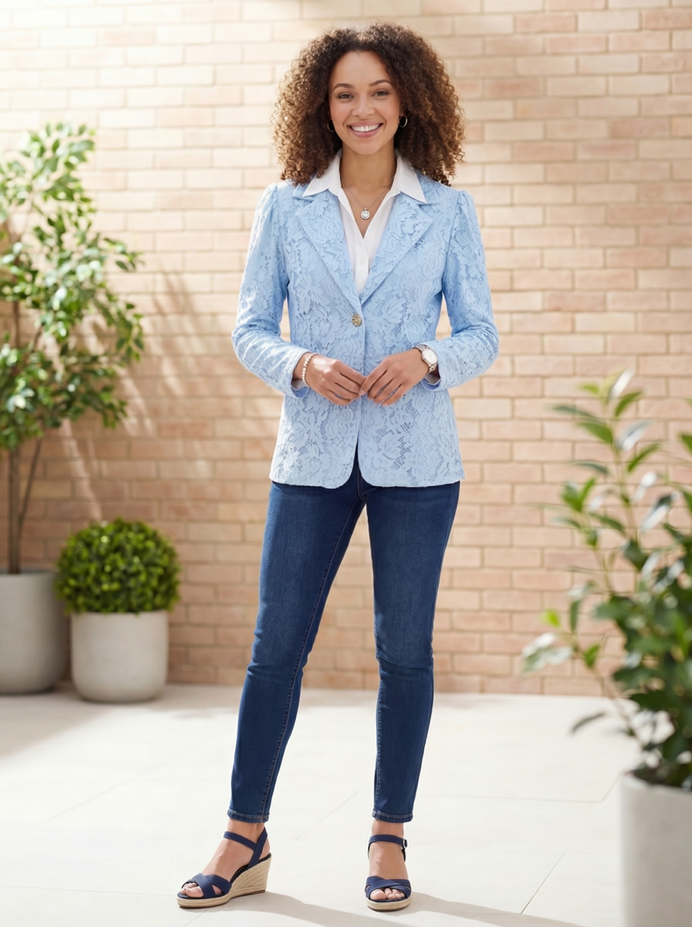 "AVERY” Premium Lace Blazer - Sky Blue