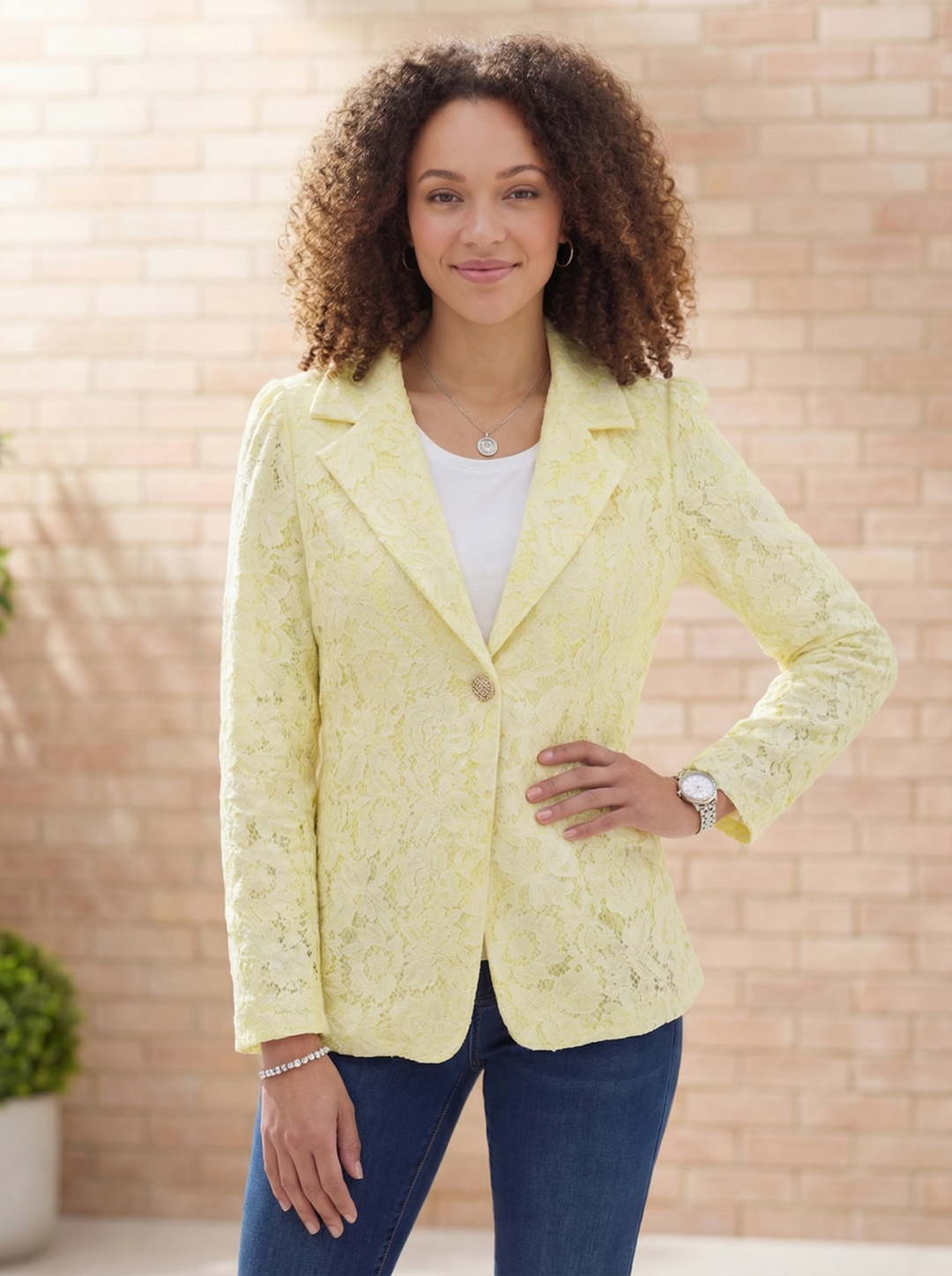 "AVERY” Premium Lace Blazer - Yellow