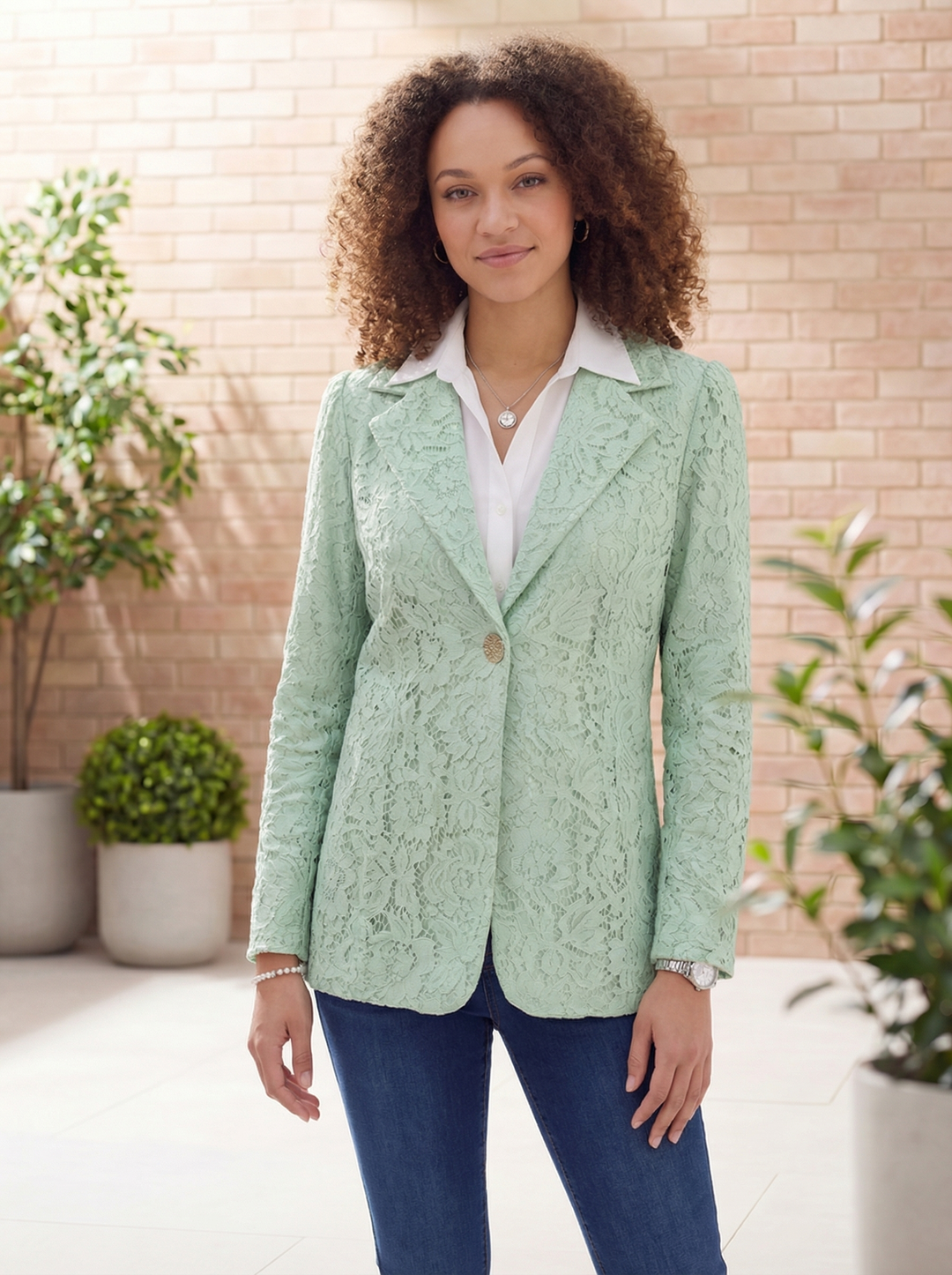 "AVERY” Premium Lace Blazer - Mint