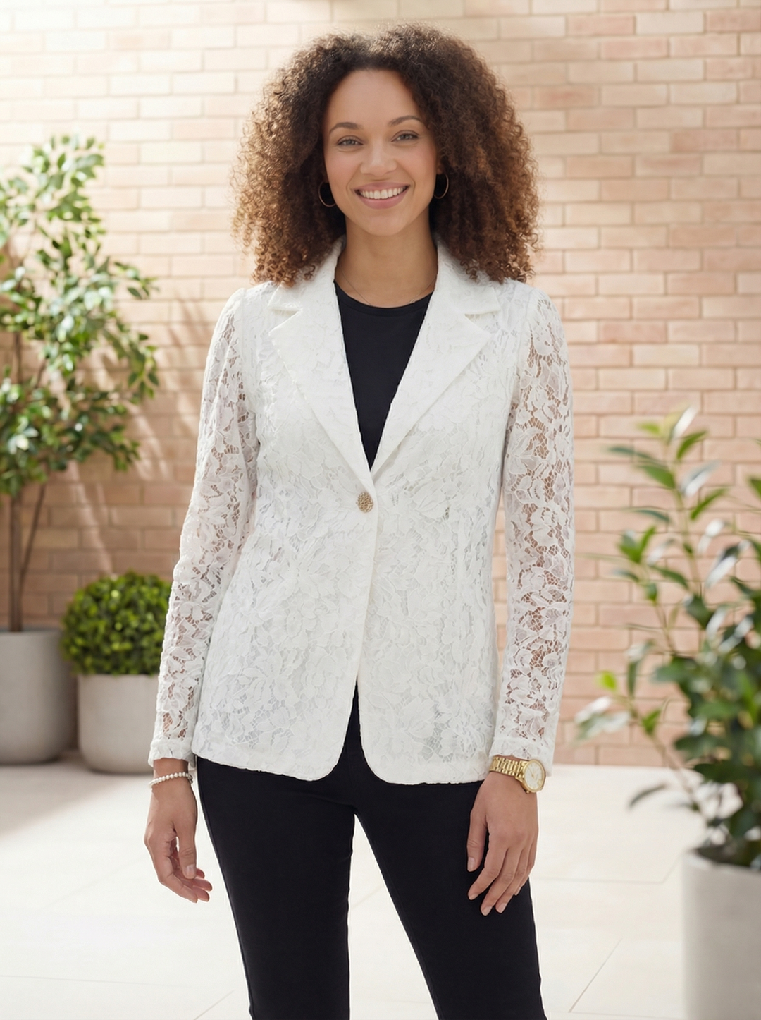 "AVERY” Premium Lace Blazer - White