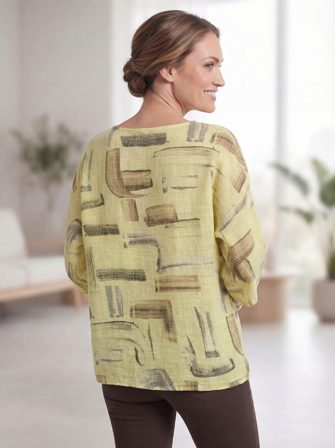 "BRIDGET” Pattern Cotton Top Relaxed Fit - Lemon