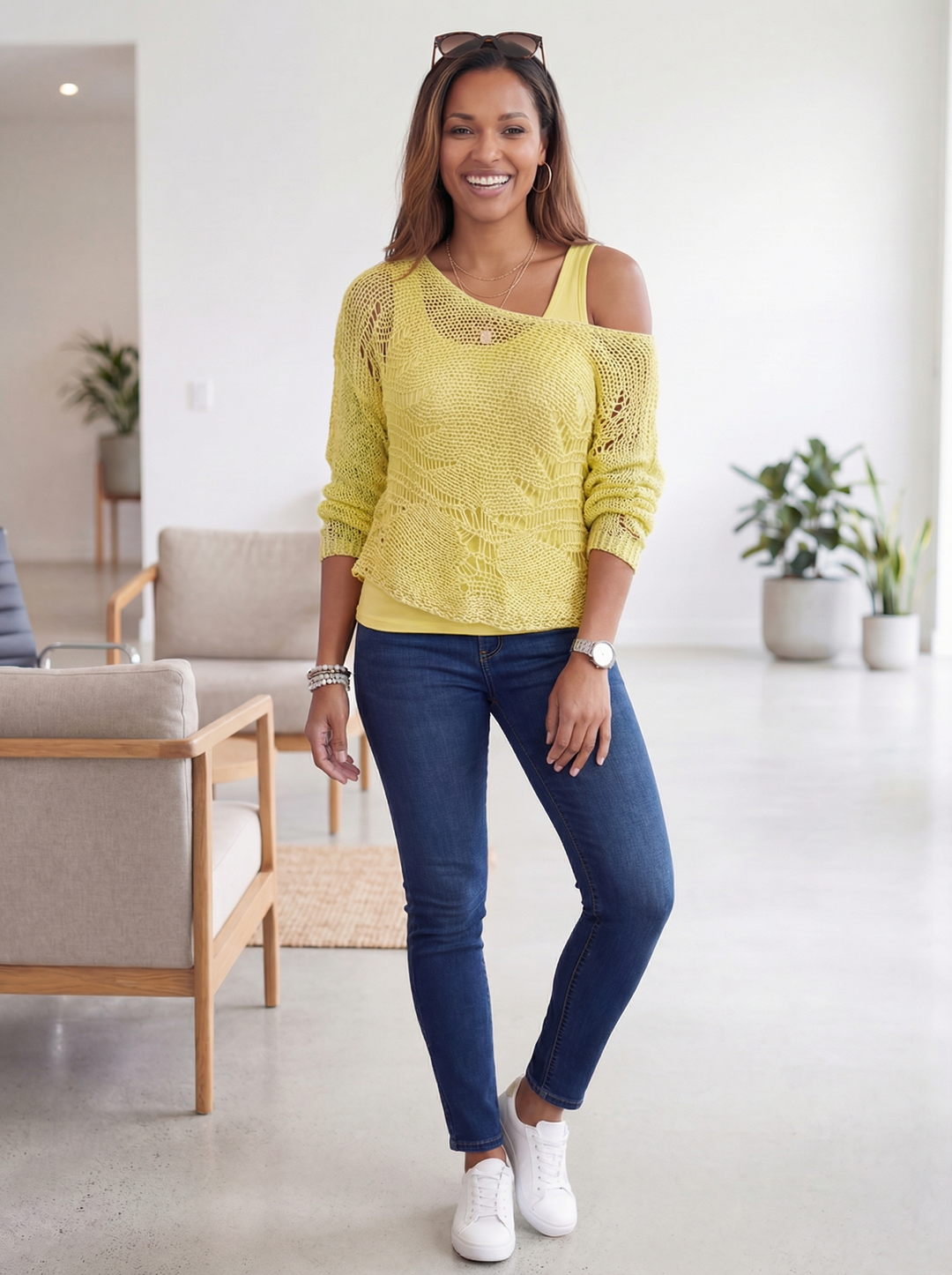 “MADISON” Crochet Knit Jumper - Yellow