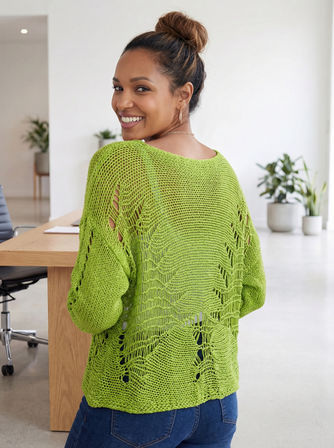 “MADISON” Crochet Knit Jumper - Lime Green